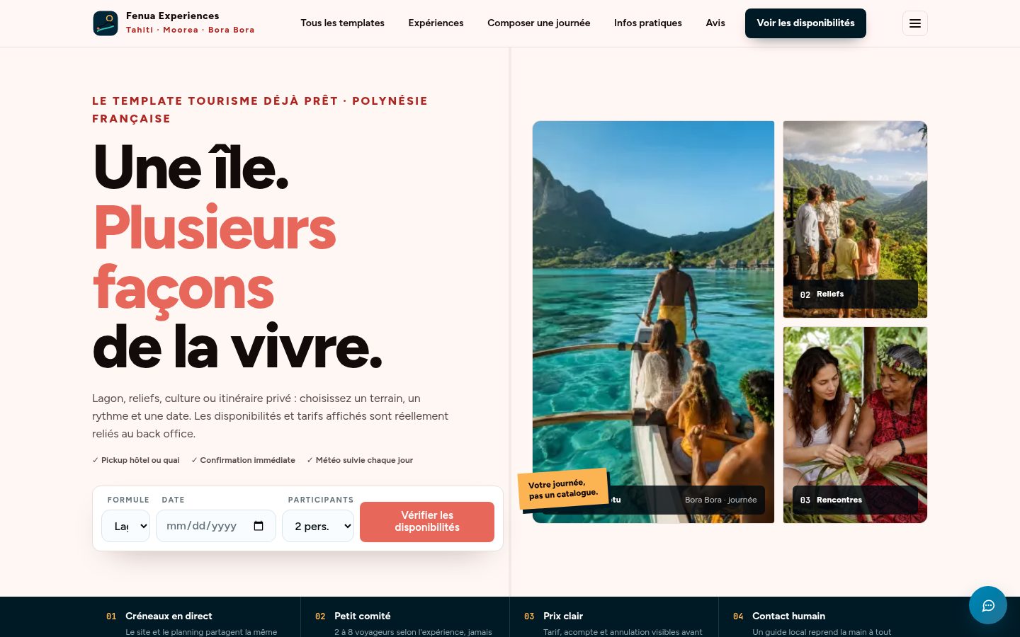 Fenua Experiences — Site + tunnel de réservation + comptoir